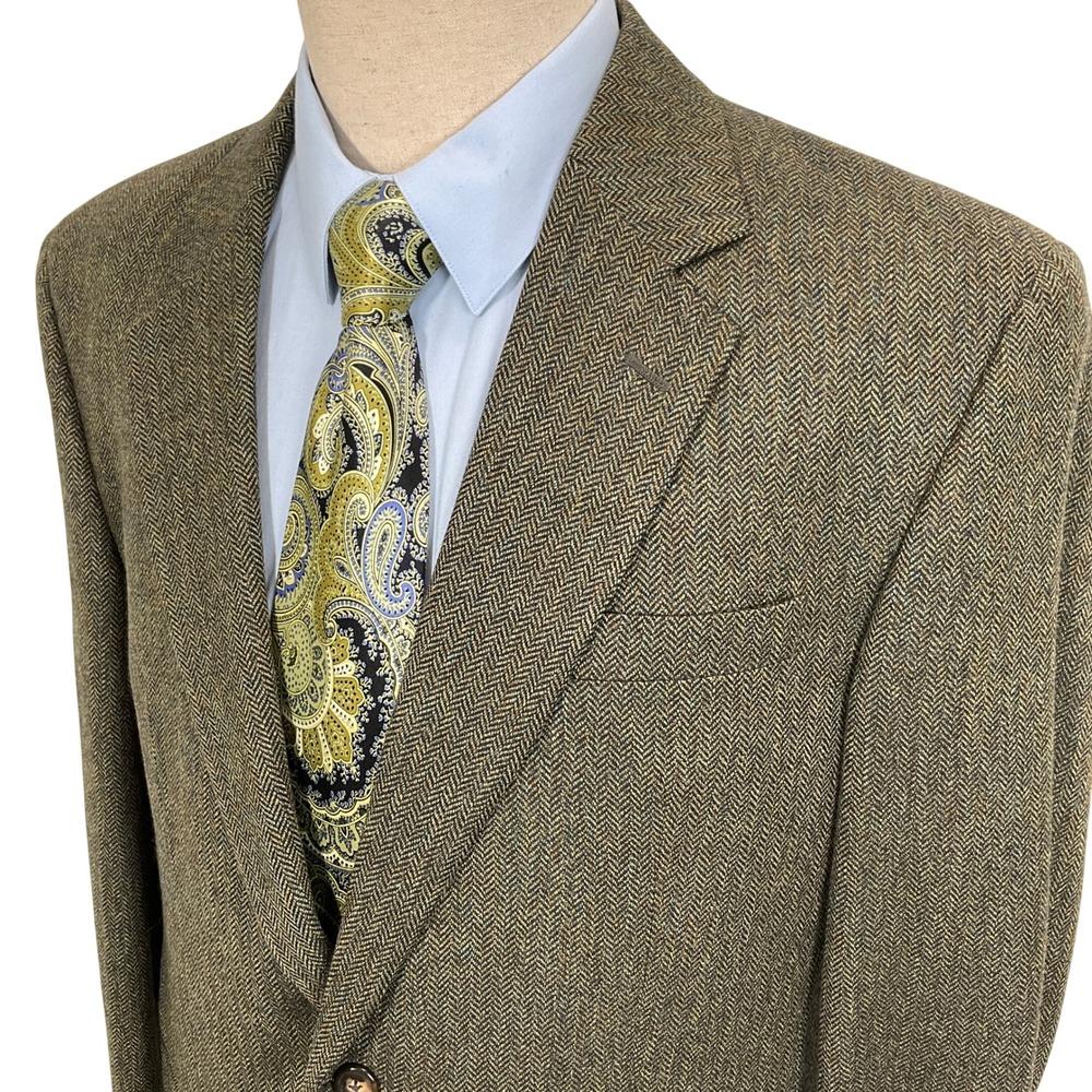 Jos A Bank Blazer Mens 43L Green Gray Multi Herringbone Heritage Two Button Wool